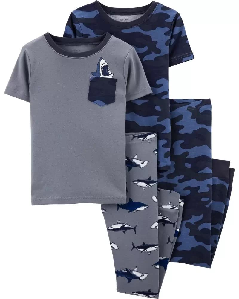 Carter's 4 Piece Pajama Set (Grey/Navy Camo Shark, 4)