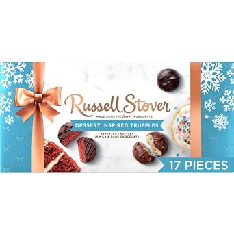 RUSSELL STOVER Christmas Assorted Milk & Dark Chocolate Dessert Truffles Gift Box, 9 oz. 17 pieces