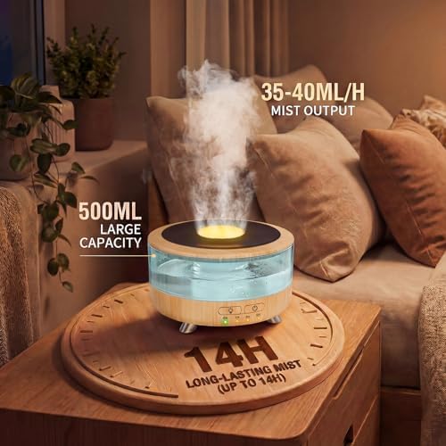 Diffusers for Essential Oils, 500ML Essential Oil Diffusers for Office Room Yoga, Diffuseur d'Huile Essentiel with Auto-Off Function, 9 Colors LED Night Light, Light Wood — view 7