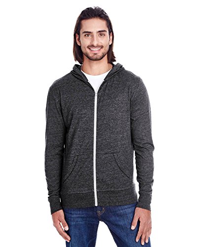 Threadfast Apparel Unisex Triblend Full-Zip Light Hoodie XS BLACK TRIBLEND