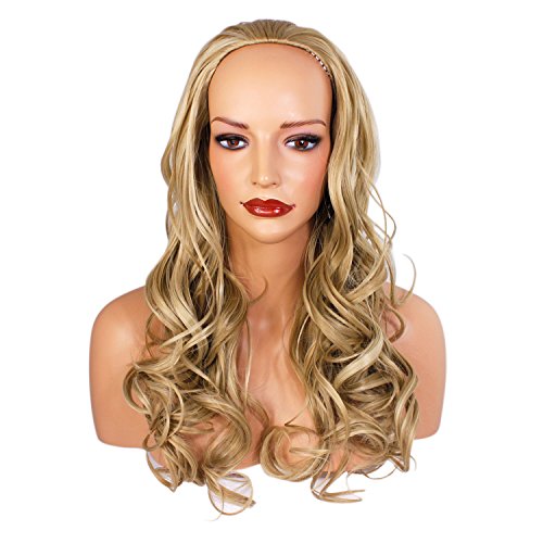 Ladies 3/4 Half Wig - Ash Blonde Mix - Wavy Style - 22 Inch / 56cm - 250g - Heat Resistant Synthetic - Clip In Hair Piece - Looks and Feels like Real Hair