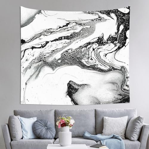 Tapisserie marbre noir et blanc JEJEA pour décoration de chambre et tenture murale 152x130