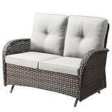 Belord Outdoor Glider Bench Patio Loveseat - 500 Lbs Weight Capacity 2 Seater Wicker Sofa, Small Porch Glider Furniture All Weather Rattan Couch with Removble Cushion for Balcony Deck Backyard, Brown