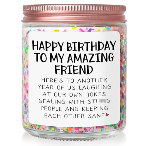 Birthday Gifts for Women Friends Bestie Happy Birthday Candle Gift for Friend Friendship Presents for Woman Funny Vanilla Scented Candles for Female Coworker Sister 200g Soy Wax