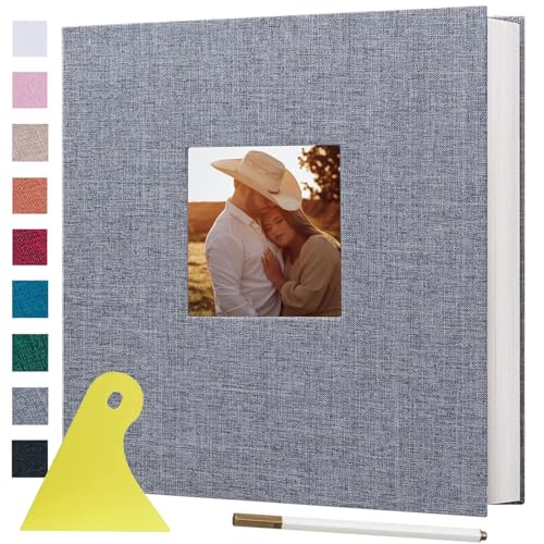 El Mejor Listado de Albumes para comprar online. 43 Álbum Grande Autoadhesivo, 40 Páginas en Blanco Magnético DIY Álbum de Recortes, 11x10.6 pulgadas Cubierta de Lino con Bolígrafo de Metal, Gran Regalo para Bodas, Cumpleaños...