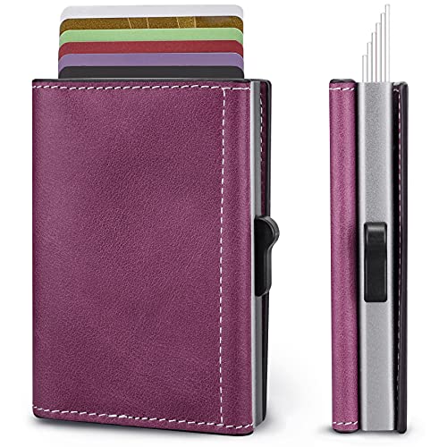 Itslife Minimalist Wallets for Women,Pop up Aluminum Card Case Holder for Women with Genuine Leather Cover, Slim Front Pocket Wallets Rfid Blocking,Gift Wallet for Ladiesâ€¦
