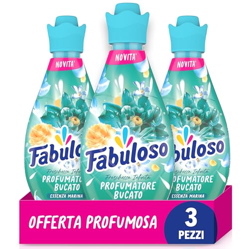 Fabuloso Profumo Liquido per Bucato Freschezza Infinita Essenza Marina 730 ml, 4 volte freschezza più duratura*, Freschezza da Mattino a Sera, Efficace nei cicli brevi e a freddo (Confezione da 3)