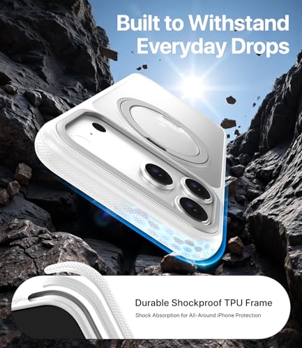 Image of for iPhone 17 Pro Case, Compatible with MagSafe, Slim Shockproof Military-Grade Rugged Protective Case with Stand, Camera Control, Comfort Grip (B-White, iPhone 17 Pro)