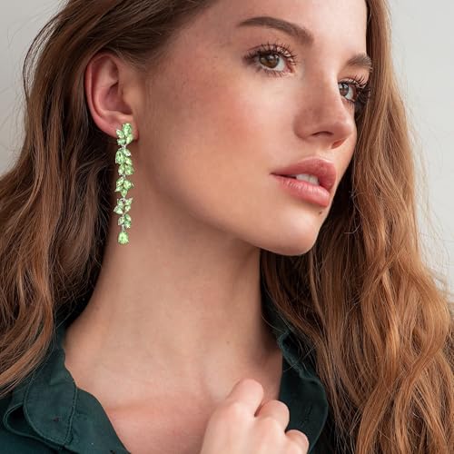 Crysdue Clip On Earrings for Women Rhinestone Crystal Teardrop Cluster Wedding Bridal Non Pierced Long Dangle Earring for Prom Party3