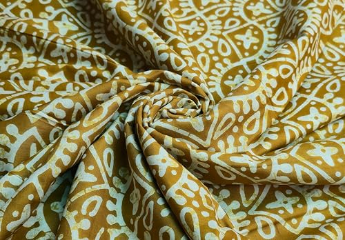 Image of 2 Meter Hand Block Indian Cotton Unstitched Jaipuri Handmade Digital Printed Fabric Material for Women Kurta /Blouse /Palazzos /Piece Material for Women's (Tan)
