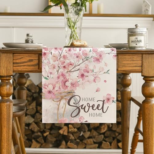 Table Runner 183 x 33 cm, Sakura Floral Leaves Spring Tables Runner, Table Runners for Dining Tables Spring Summer Easter Baby Shower Sweet Home Party Decor - Image 5
