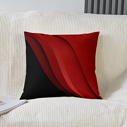 Loussiesd Set of 2 Throw Pillow Covers Geometric Strip Lines Cushion Case for Home Living Room Decor Reversible Modern Abstract Art Red Black Decorative Throw Cushion Case 18x18 Inch - Image 2