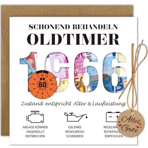 WenmthG Geldgeschenke Geburtstag 60 mit Umschlag Karte 60 Geburtstag Mann - Lustig Geschenke zum 60 Geburtstag Mann - Schonend Behandeln 1966 Oldtimer