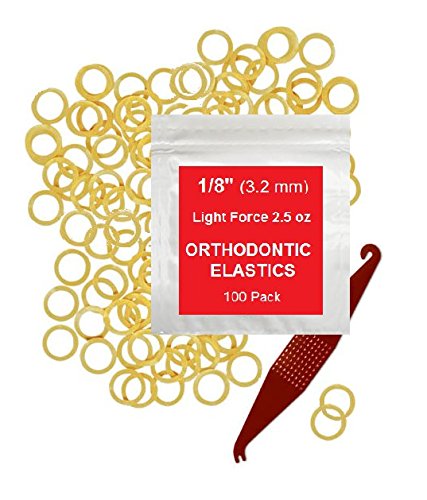 1/8 inch Orthodontic Elastic Rubber Bands, 100 Pack,Natural, Light Force 2.5 oz, Fix Tooth Gap in teeth, Top Knots + FREE Elastic Placer for braces by Prairie Horse Supply