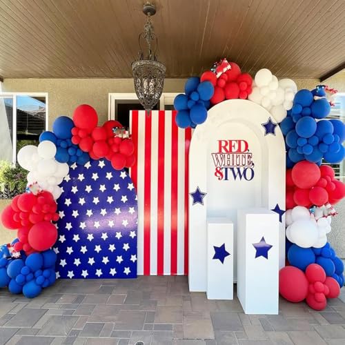 Image of 173PCS Red White and Blue Balloons Garland Arch Kit, 18 12 10 5 Inch Red White Blue Balloons for Independence Day Graduation Birthday Party Decorations
