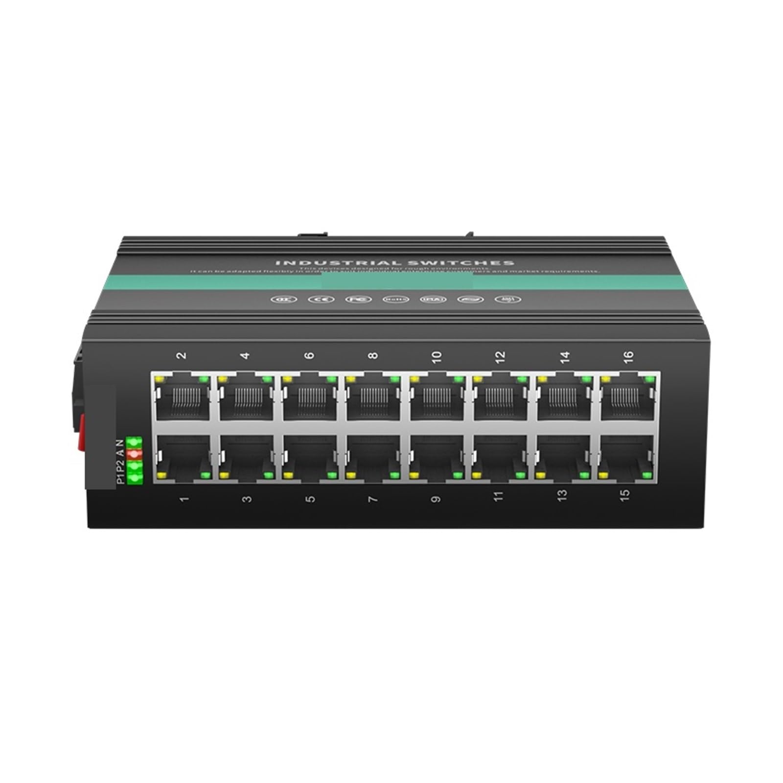 Switch Ethernet Gigabit DIN-Rail Industriale a 16 Porte Non gestito