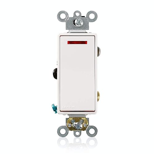 Leviton 5628-2W 20 Amp, 120 voltios, luz piloto basculante Decora Plus, iluminada, interruptor silencioso neutro de CA de un solo polo, grado