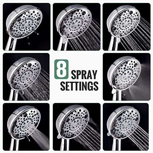 Embather 8 Function Shower Head With Handheld, High Pressure Shower Heads With 71 Inch Stainless Steel Hose And Adjustable Bracket, Brushed Nickel #TOP4