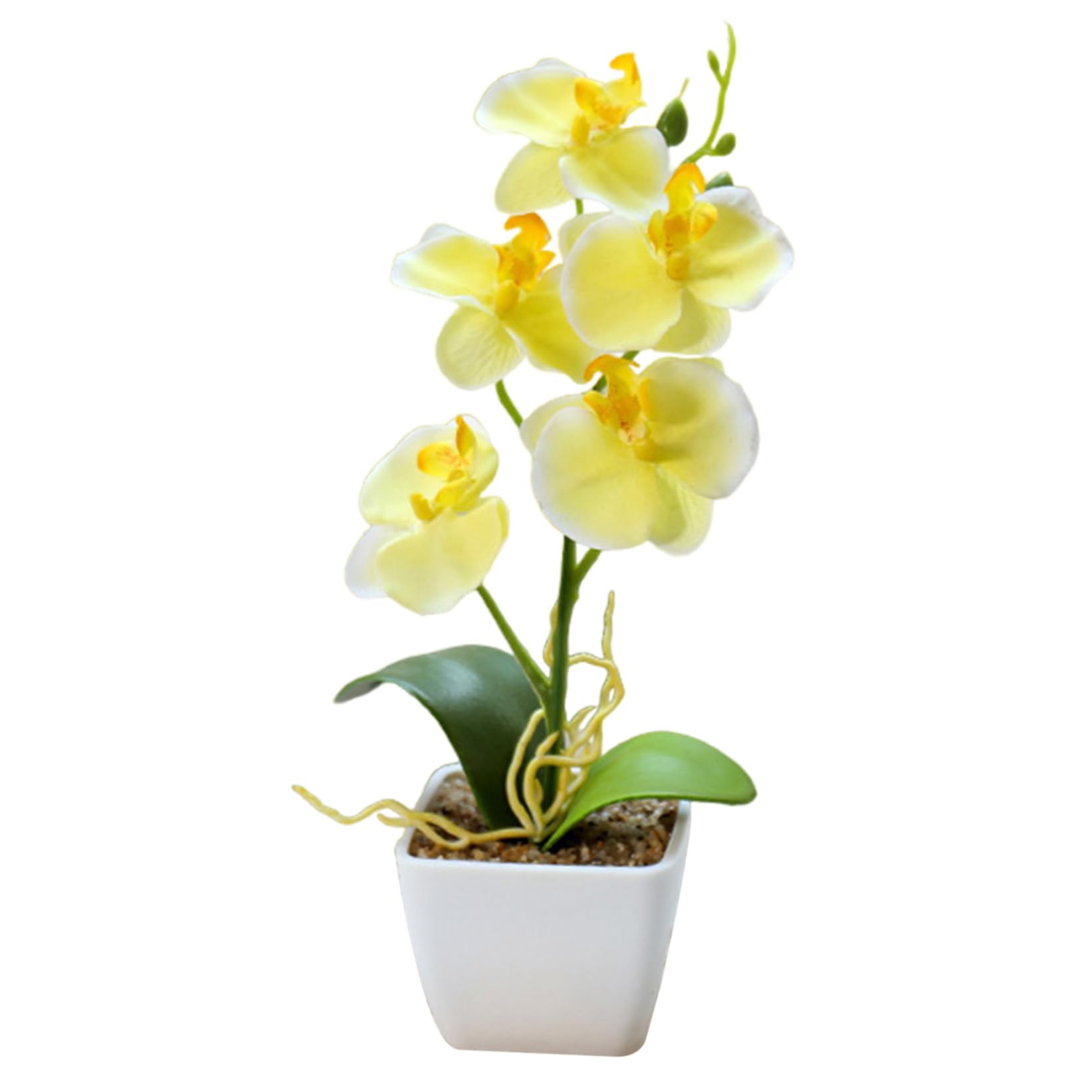 Hbbgdiy Yellow Orchid In Pot Realistic 10.6 Inch Faux Orchid With 5 Flower Head Decorative Artificial Vivid Vibrant Plant For Home Office Wedding