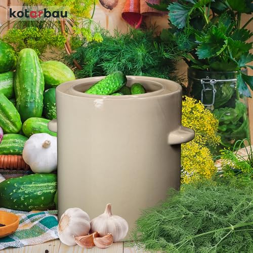 Foto von KOTARBAU® Sauerkraut Gärtopf Sauerkrauttopf 5L Tontopf mit Deckel Steinguttopf Fermentieren Dauerkrautfass Gurkentopf Steingut Rumtopf Einlegtopf Steintopf Kimchi Behälter Keramik Steinzeugtopf