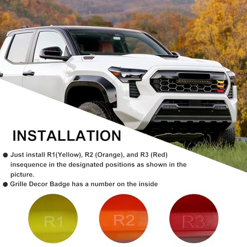 Image of Upgrade Grille Decor Badge Emblem Compatible with 2024 2025 2026 Toyota Tacoma Accessories TRD Pro, Trailhunter Tri-Color Front Grille Insert Trims (Yellow /Orange /Red)