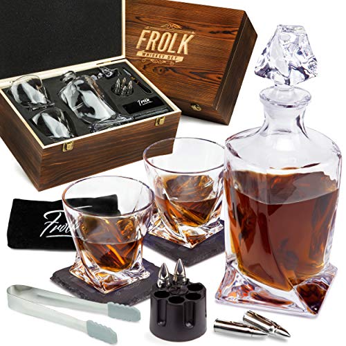 Whiskey Set for Men & Women - Whiskey Decanter, 2 Twist Whiskey Glasses
