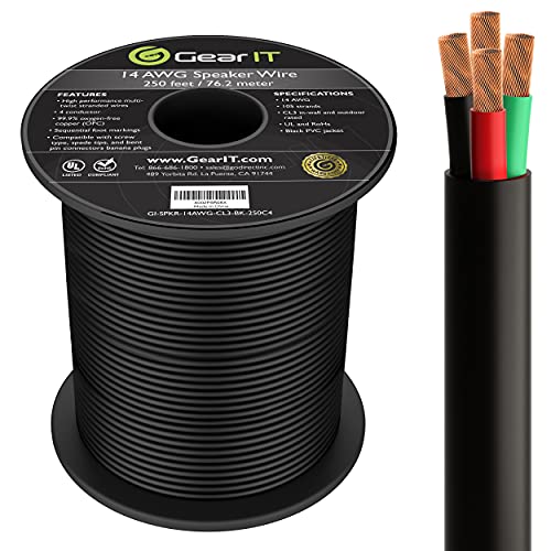 GearIT Pro Series 14 Gauge 4-Conductor Speaker Wire (250 Feet   76 Meters) 14 AWG OFC (99.9% Oxygen Free Copper) Speaker Wire CL3 Rated for Outdoor Direct Burial Use, Black