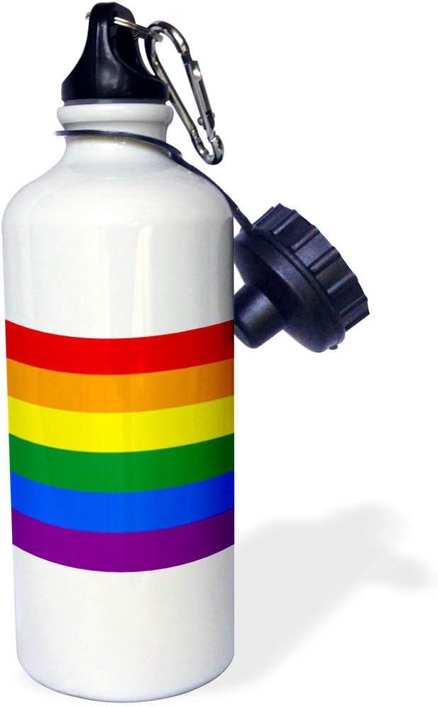 3dRose "Rainbow flag-multicolor colorful stripes-multicolored-gay pride LGBT movement-Pride parade" Sports Water Bottle, 21 oz, White