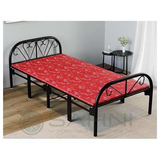 Sahni Portable furniture Single Folding Iron/Steel Bed with Mattress Red Color (188 cm x 91cm, Official Manufacturer)