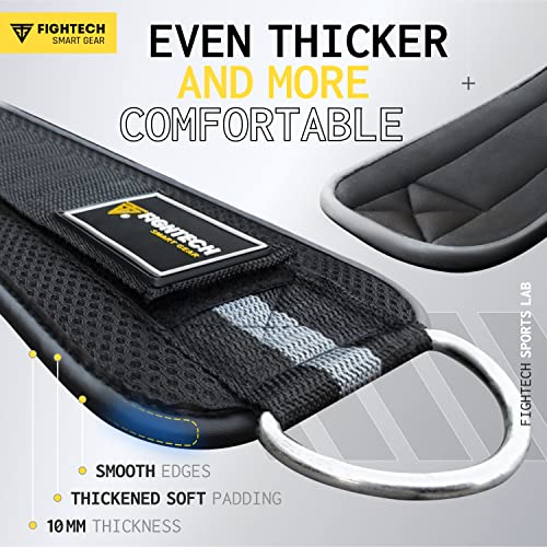 FIGHTECH Ankle Straps Cable Machine Attachment for Gym - Cable Kickback Ankle Straps - Padded Ankle Cuffs for Glute Kickbacks and Leg Workouts (Black PRO)