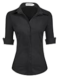 Womens 3/4 Sleeve Button Down Shirt Slim Fit Work Blouses Cotton Dress Shirts Office Tops
