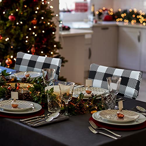 4 Pieces Christmas Buffalo Plaid Chair Covers Stretch Spandex Check Chair Slipcovers Black And White Removable Dining Chair Covers Gingham Kitchen Seat Protector For Dining Banquet Party Decorations #TOP6