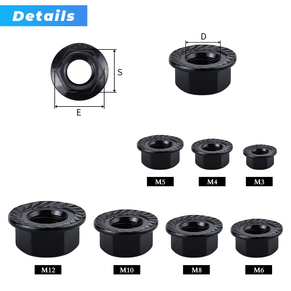 Glvaner M10-1.5 Stainless Steel Hex Flange Nuts, Hexagon Head Serrated Flange Lock Nuts, 304 Stainless Steel 18-8, Black Coated, 20 pcs