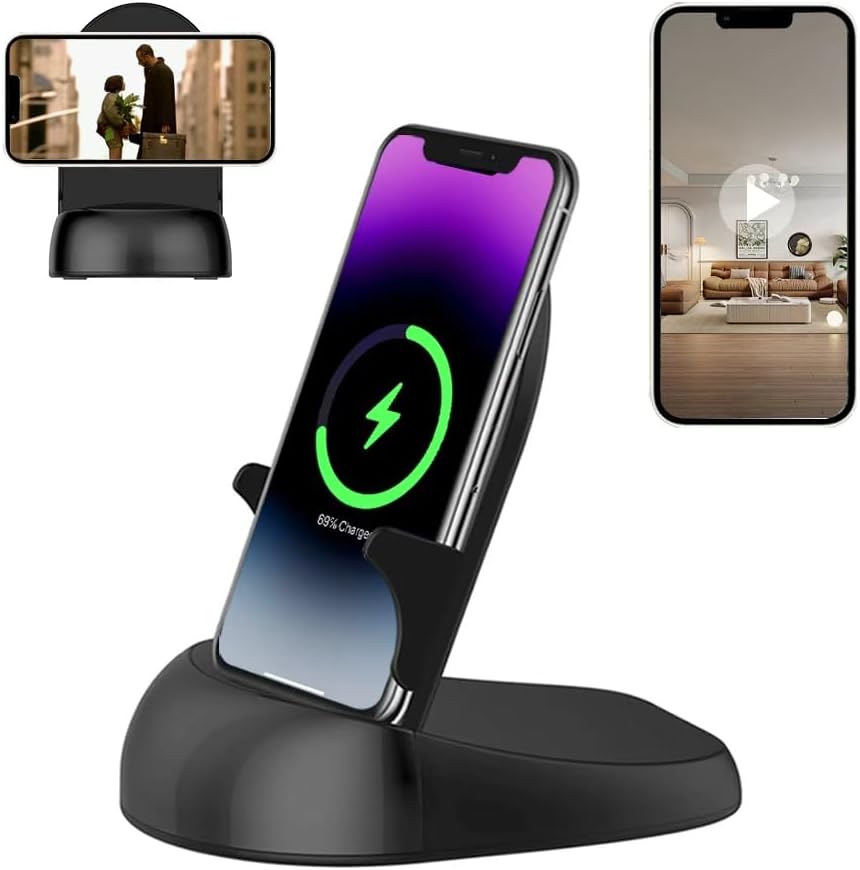 Security Camera WiFi Wireless Phone Charger, Security Cam Motion Activated,HD1080P(Rotate Lens) with 250°Viewing Angle, camaras espias ocultas for Home Office Security(2.4/5G)