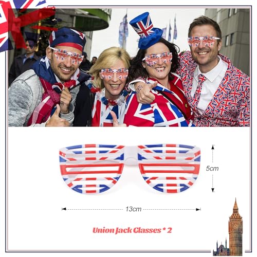 Union Jack Glasses British Flag Eyewear Union Jack Sunglasses Shutter Shades Glasses Party Union Jack Novelty Glasses for Adults Kids Union Jack Accessories British National Day Celebration 2PCS - Image 2