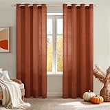 MIULEE Burnt Orange 2 Panels 84 Inch Long Farmhouse Linen Sheer Window Curtains Elegant Terracotta Rust Fall Autumn Drapes Grommet Top Linen Textured Voile for Bedroom Living Room (52 X 84 Inch)