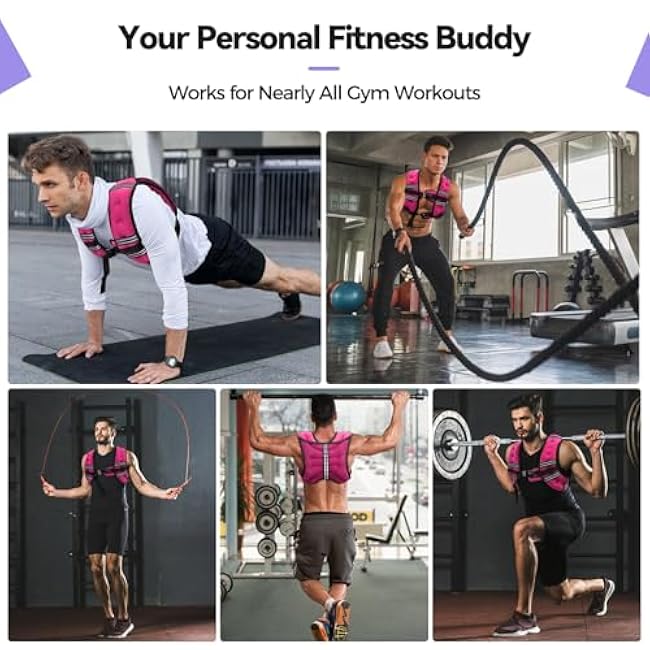 10LBS Weighted Vest for Women & Men with Reflective Stripe and Adjustable Buckle, Comfortable & Durable Rucking Vest for Walking, Running & Strength Training, pink