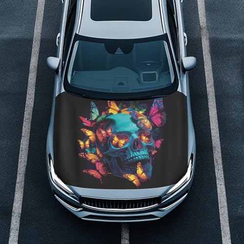 Image of Skeleton Colorful Butterfly Car Hood Cover for Automobiles, Car Bonnet Banner, Waterproof Automotive Hood Covers