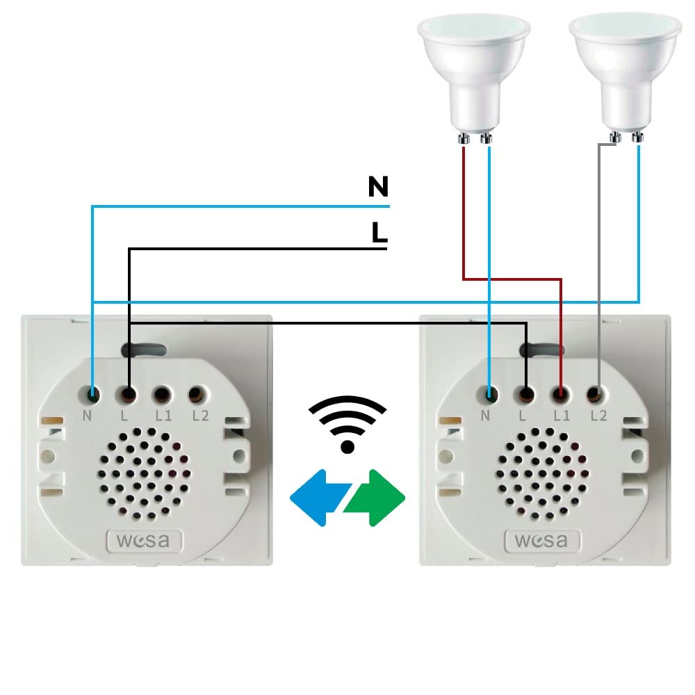 WESA Interruttore Touch WiFi in Vetro Nero Incasso Doppio + Meccanismo con App Tuya Compatibile con Alexa, Google Home Smart Life, iOS e Android.