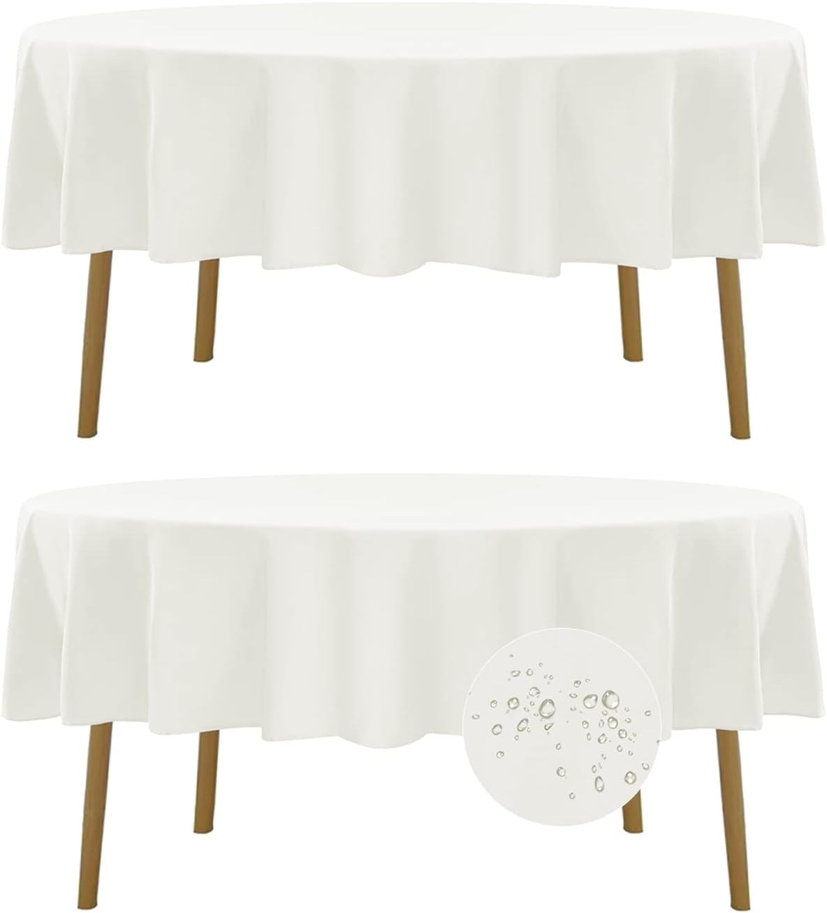 Fokitut 2 Pack Waterproof Round Tablecloth, 70 Inch, Stain Resistant and Wrinkle Polyester Table Cloth, Fabric Table Cover for Kitchen Dining, Wedding, Party, Holiday Dinner-Ivory Ivory Round-70''-2pack