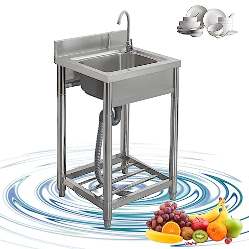 Évier autonome en acier inoxydable avec support évier de cuisine commercial un bac