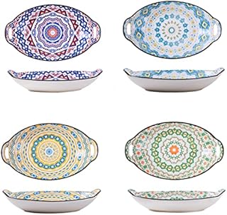 Jetmano Oval Baking Dish Set of 4, Ceramic Lasagne Dishes, 11 inch Pasta Bake Dish, Bohemia Style Oven Dish suitable for Pies Salad Casserole Quiches, 4 Colours