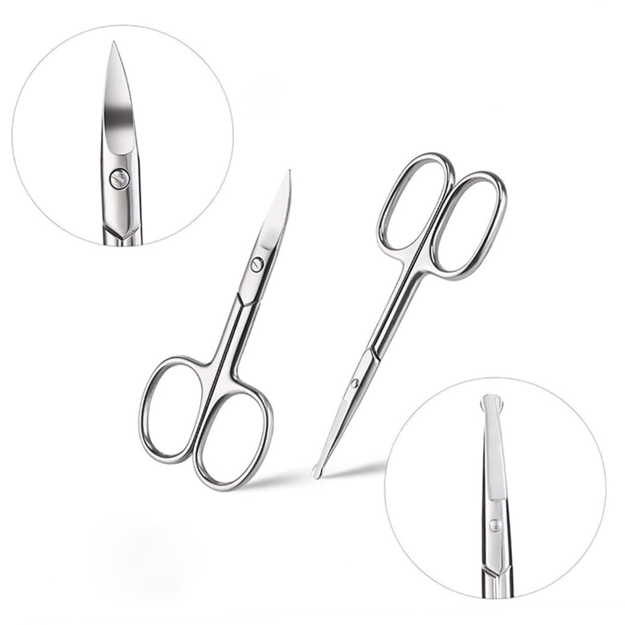 Beatifufu Nose Hair Scissors for Women 2pcs Stainless Steel Rechargeable Nose Hair Trimmer Facial Scissors Eyebrow Trimmer