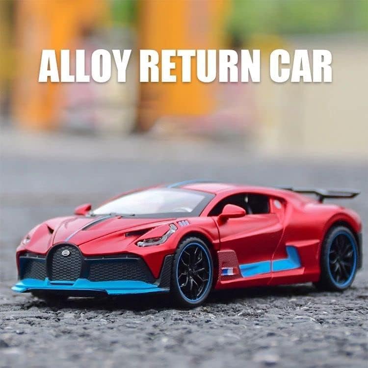 Image of Bugatti Divo Die cast Pull Back Metal Car Model Collection of Toy Cars Openable Doors Flashing Light and Musical Sound Best car Gift for Kids (Red)