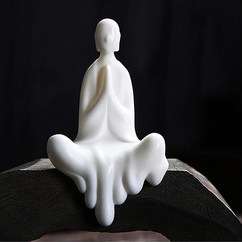 Miniatura 2 de Kingzhuo - Figura decorativa decorativa de cerámica blanca con diseño de buda sentado diseño de monje con manos orando y meditación