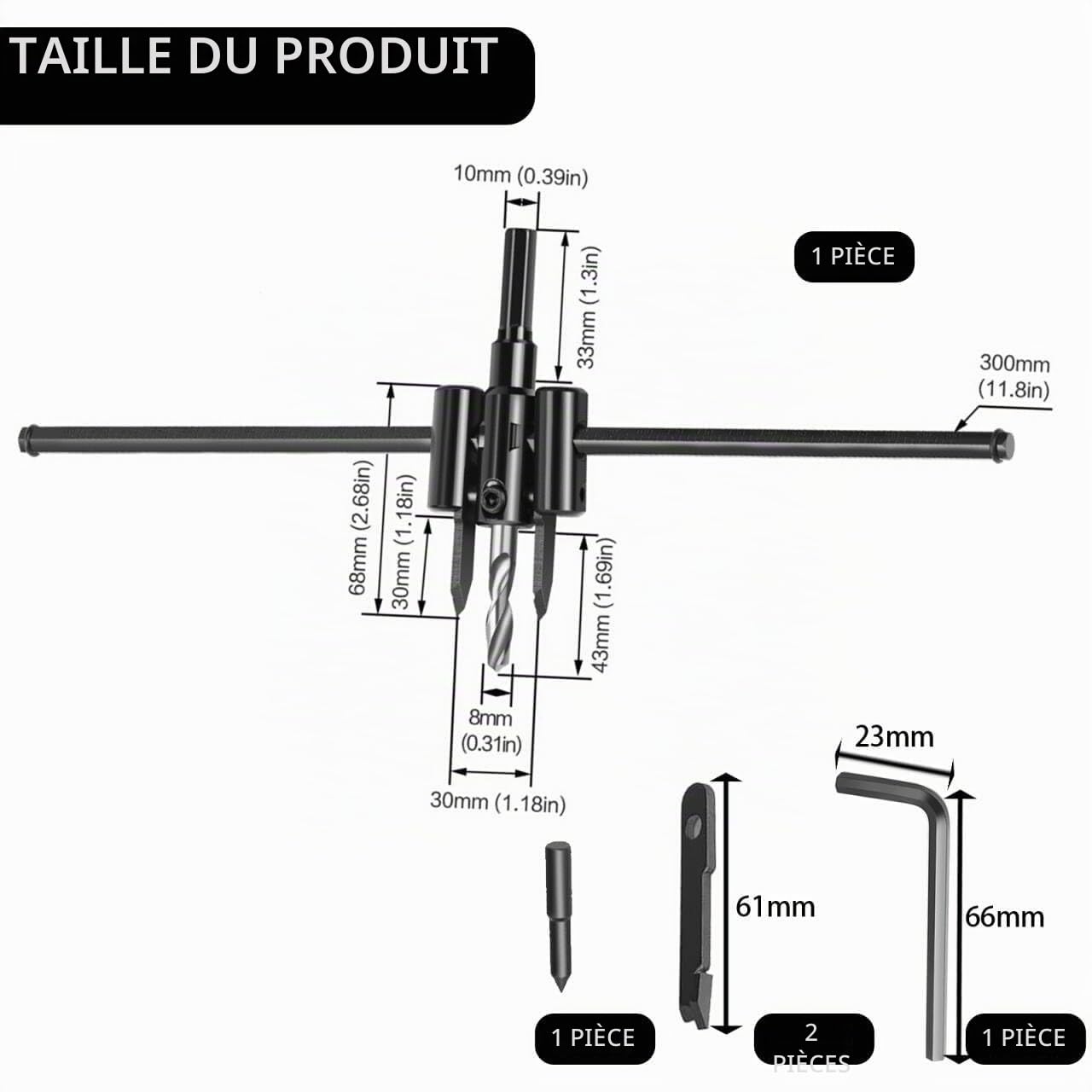 Coupe-cercle, outil de réglage du bois réglable 30-300 mm, pour bois, plastique, cloison sèche