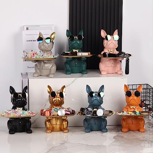 Image of Modern Resin Pink Bulldog Statue Piggy Bank Entrance Key Holder Candy Jewelry Earrings Suitable for Home Modern Art Decor Dining Table Office
