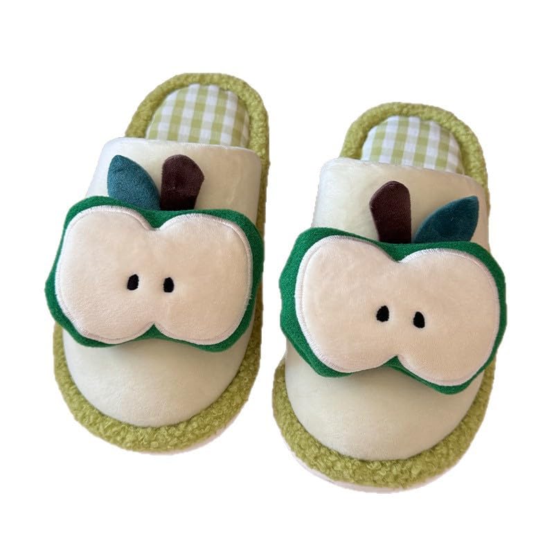 Women Cute Apple Fuzzy Slipper Comfortable Winter House Slippers Shoes Funny Slipper
