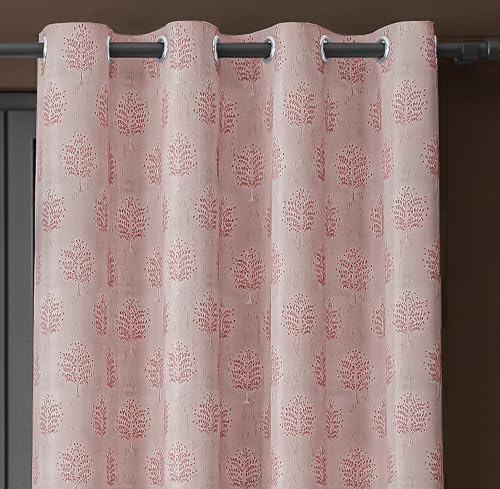 Image of Yellow Weaves 1 Pc Jacquard Tree Eyelet Long Door Curtain - Perfect for Home, Office, Bedroom, Living Room & Balcony - 7 Feet (Dusty Pink)