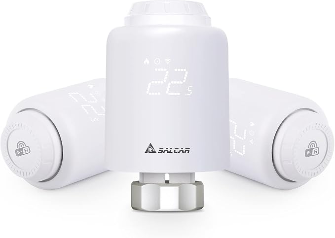 SALCAR Pack de 3 Cabezal Termostático Inteligente WiFi Conexión Directa Termostato Calefaccion Compatible con Amazon Alexa & Google Assistant Programable Tuya Termostato para Radiador